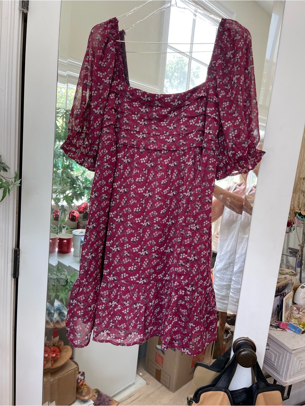 Trixxi Raspberry Floral Square-Neck Mini Dress